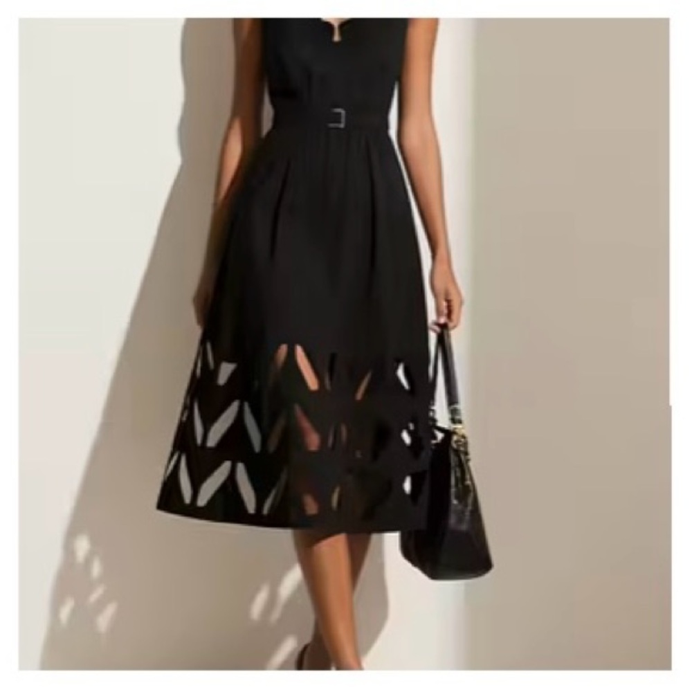 Chic Black Midi Dress with Cutout Design